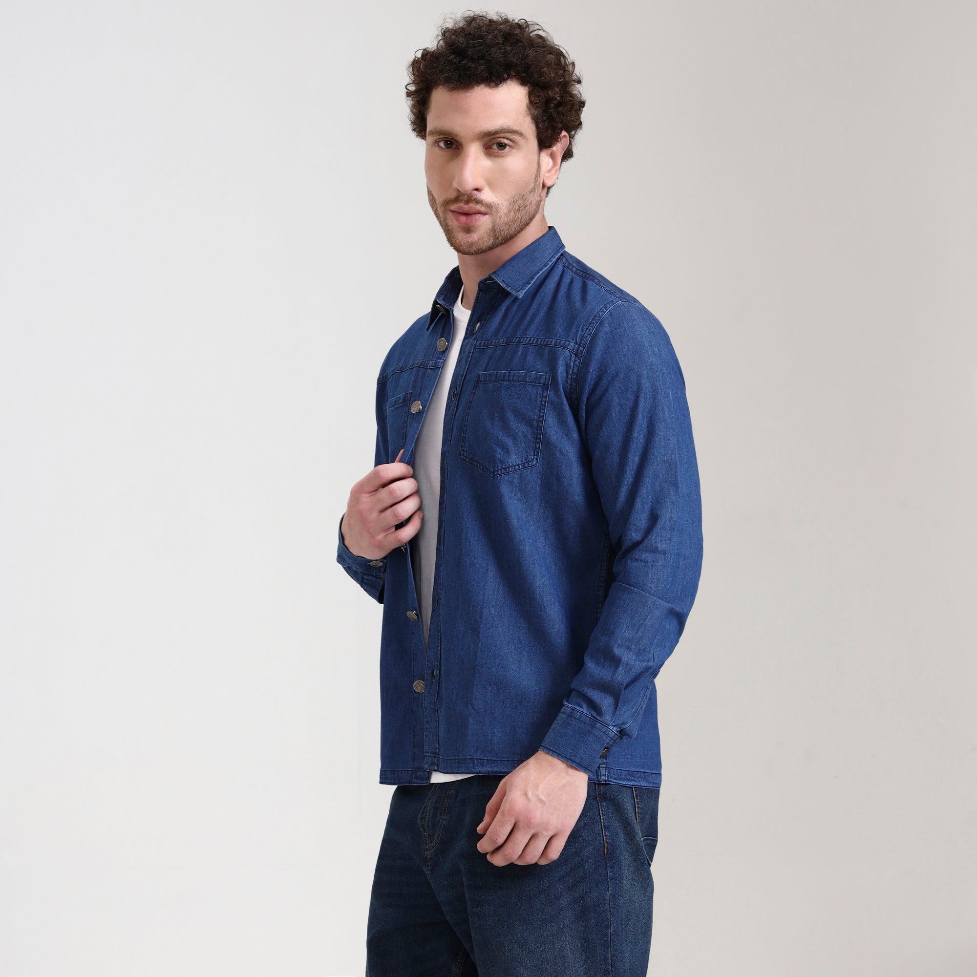Regular Fit Iron Blue Denim Overshirt