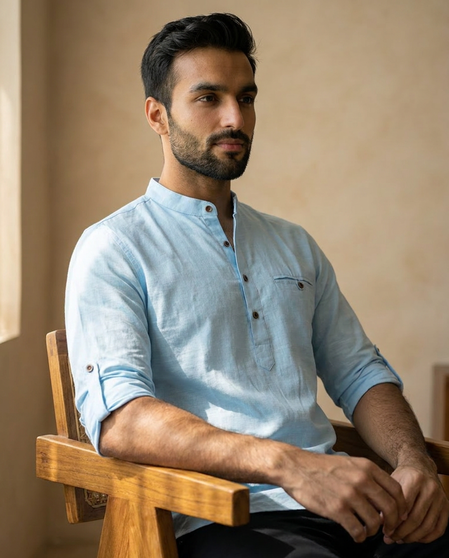Blanford Skymist Linen Short Kurta