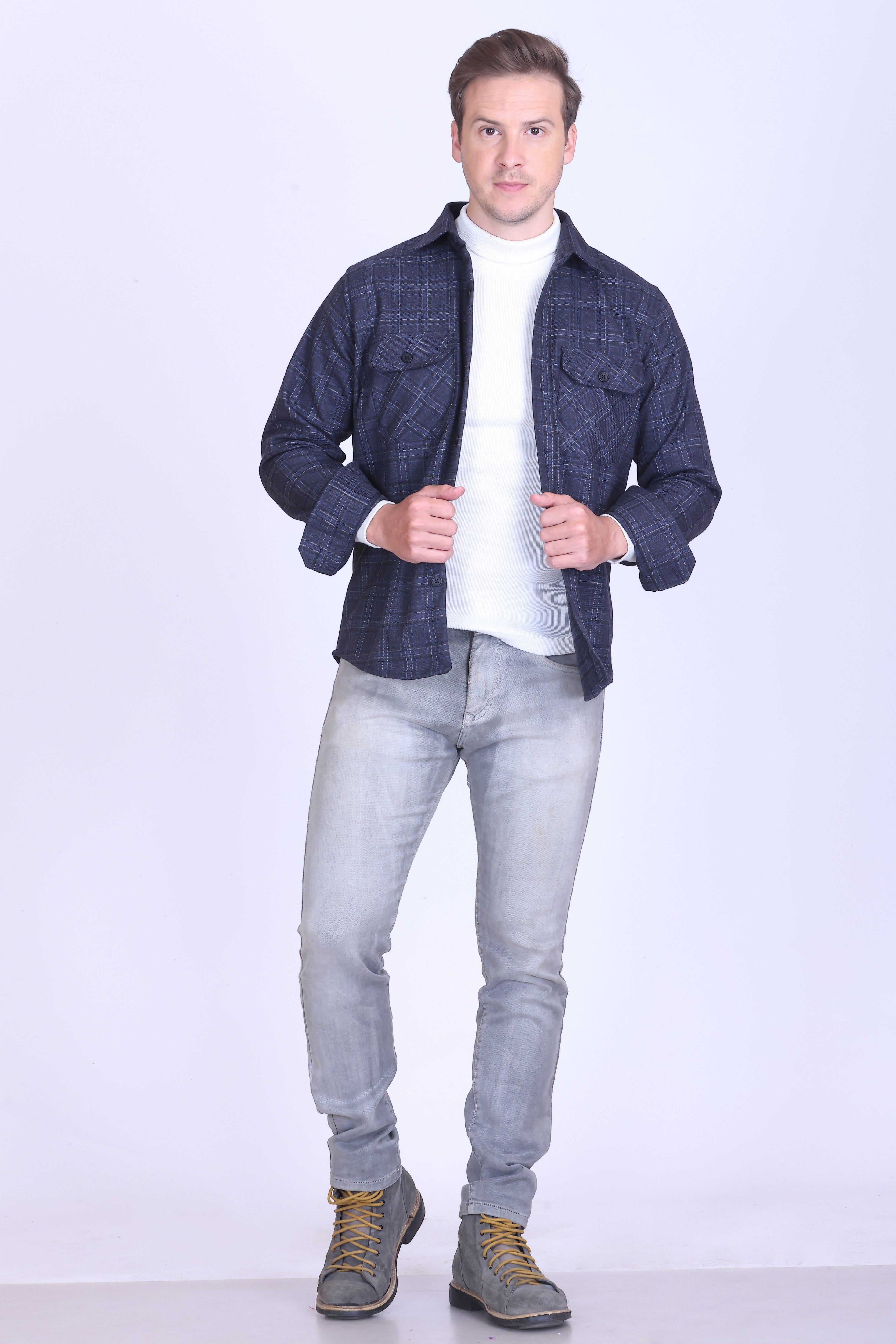 Slateblue Check Wool Shacket