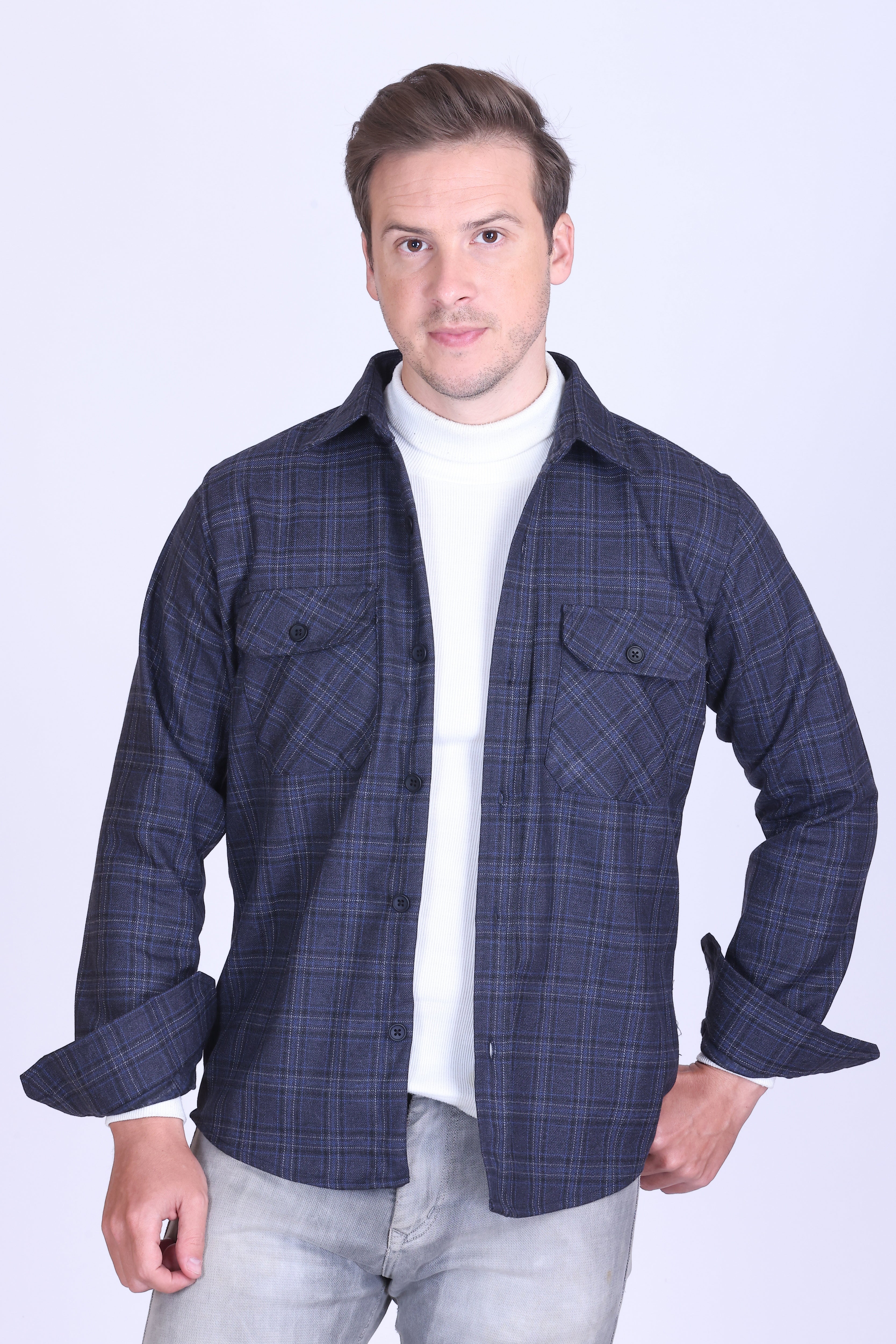 Slateblue Check Wool Shacket
