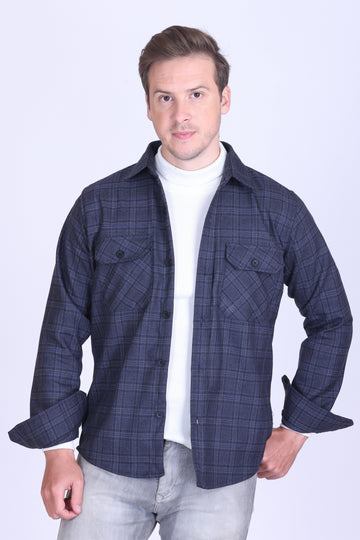 Slateblue Check Wool Shacket