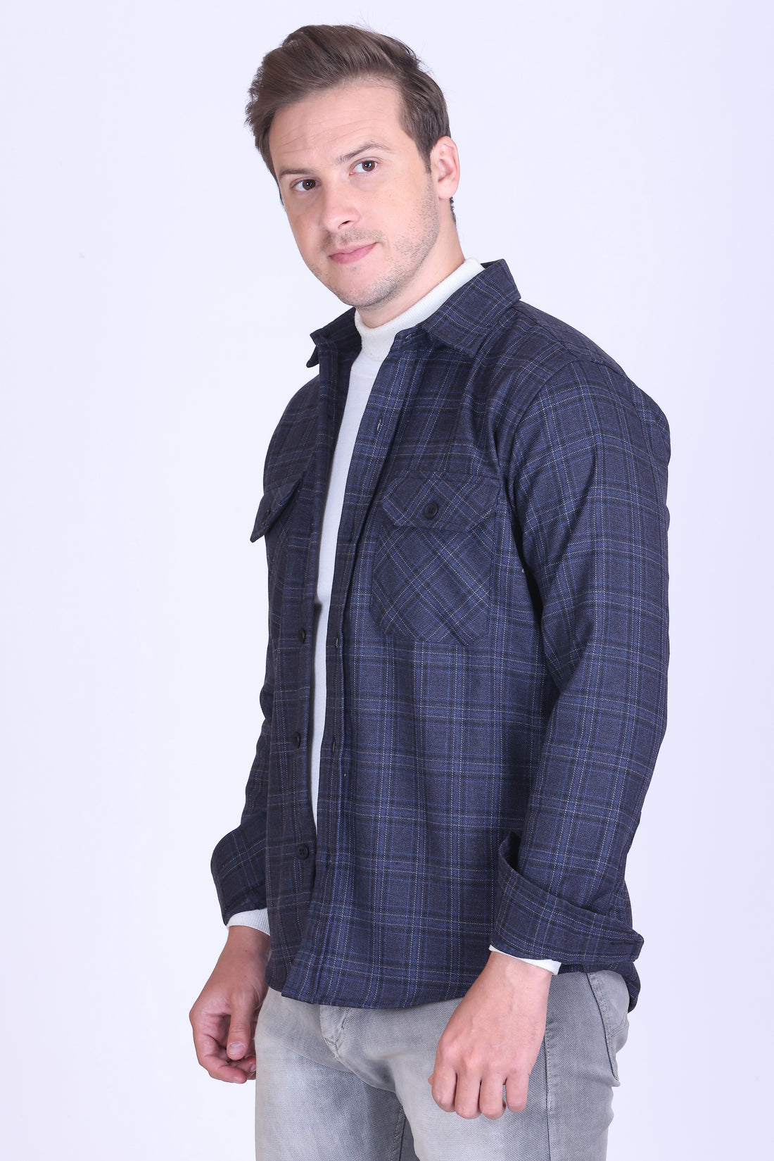 Slateblue Check Wool Shacket