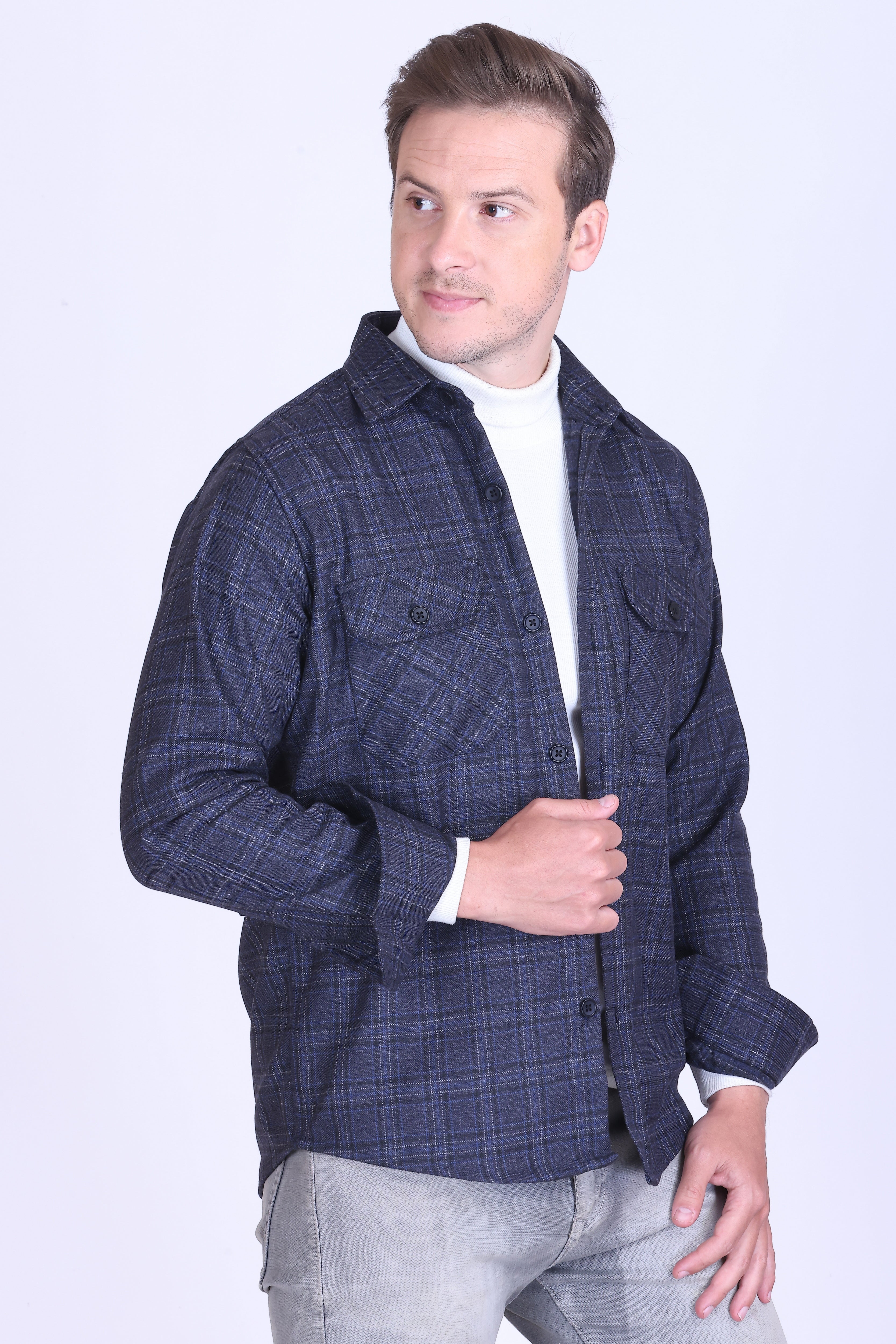 Slateblue Check Wool Shacket