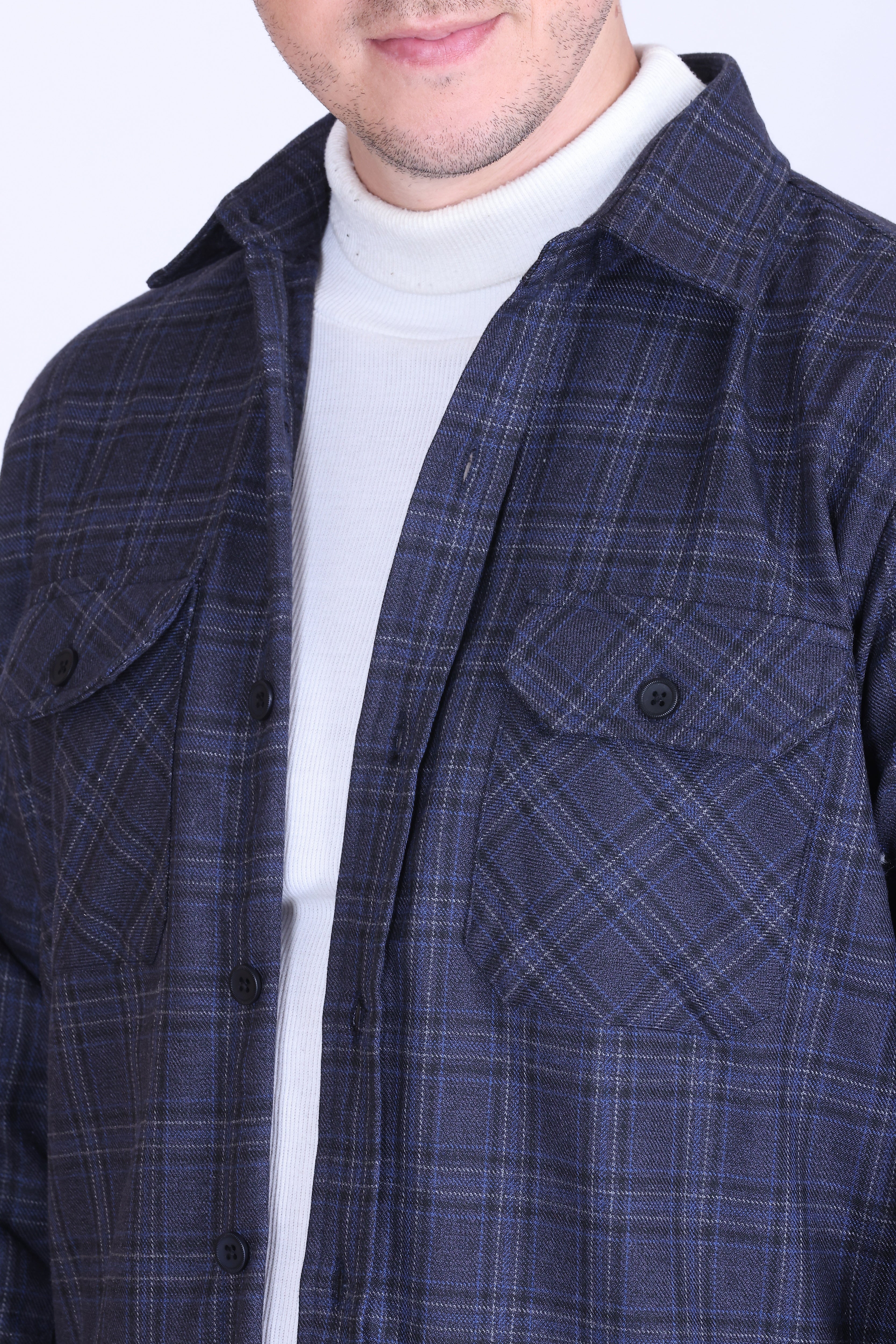 Slateblue Check Wool Shacket