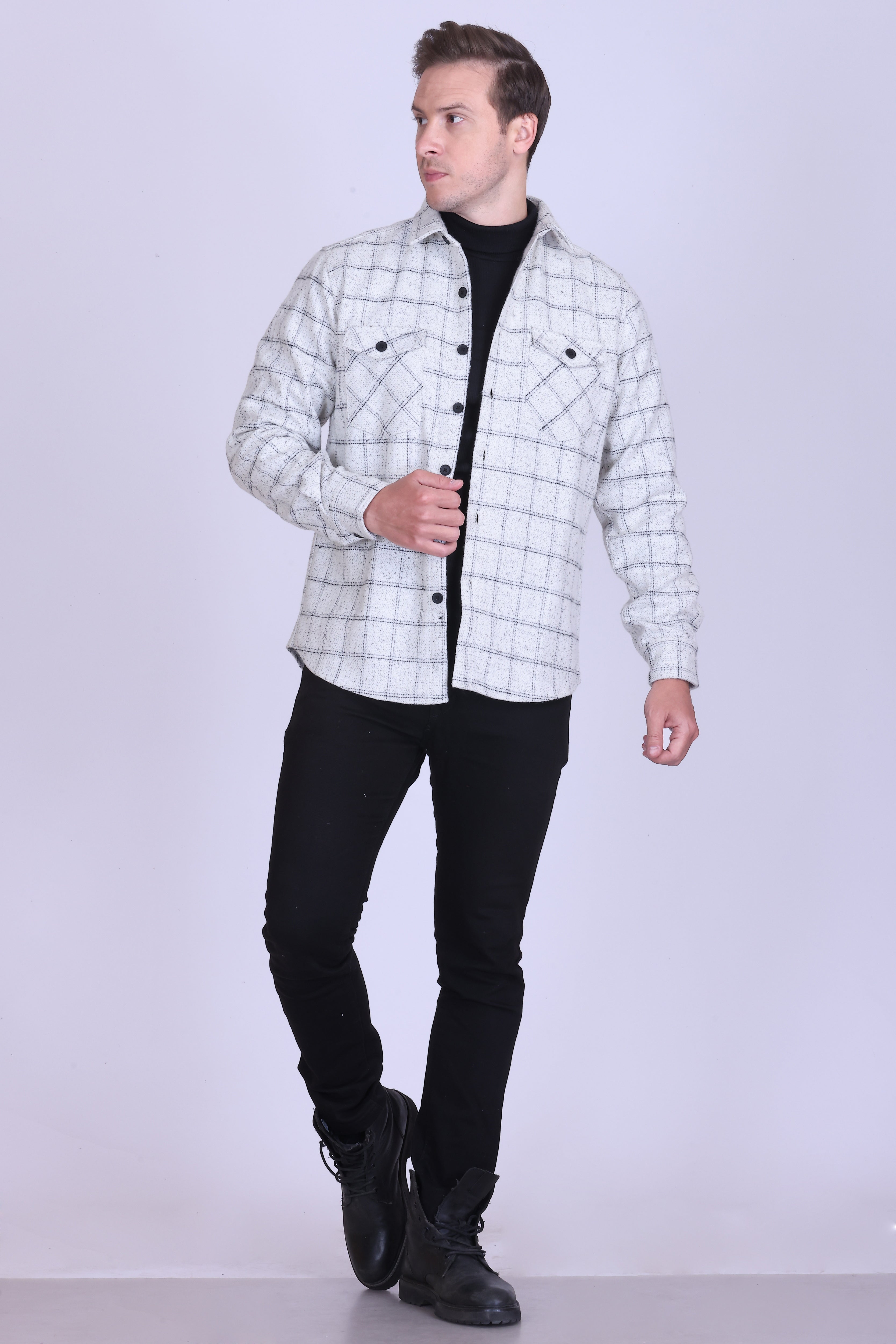 Gridline Wool-Blend Check Shacket