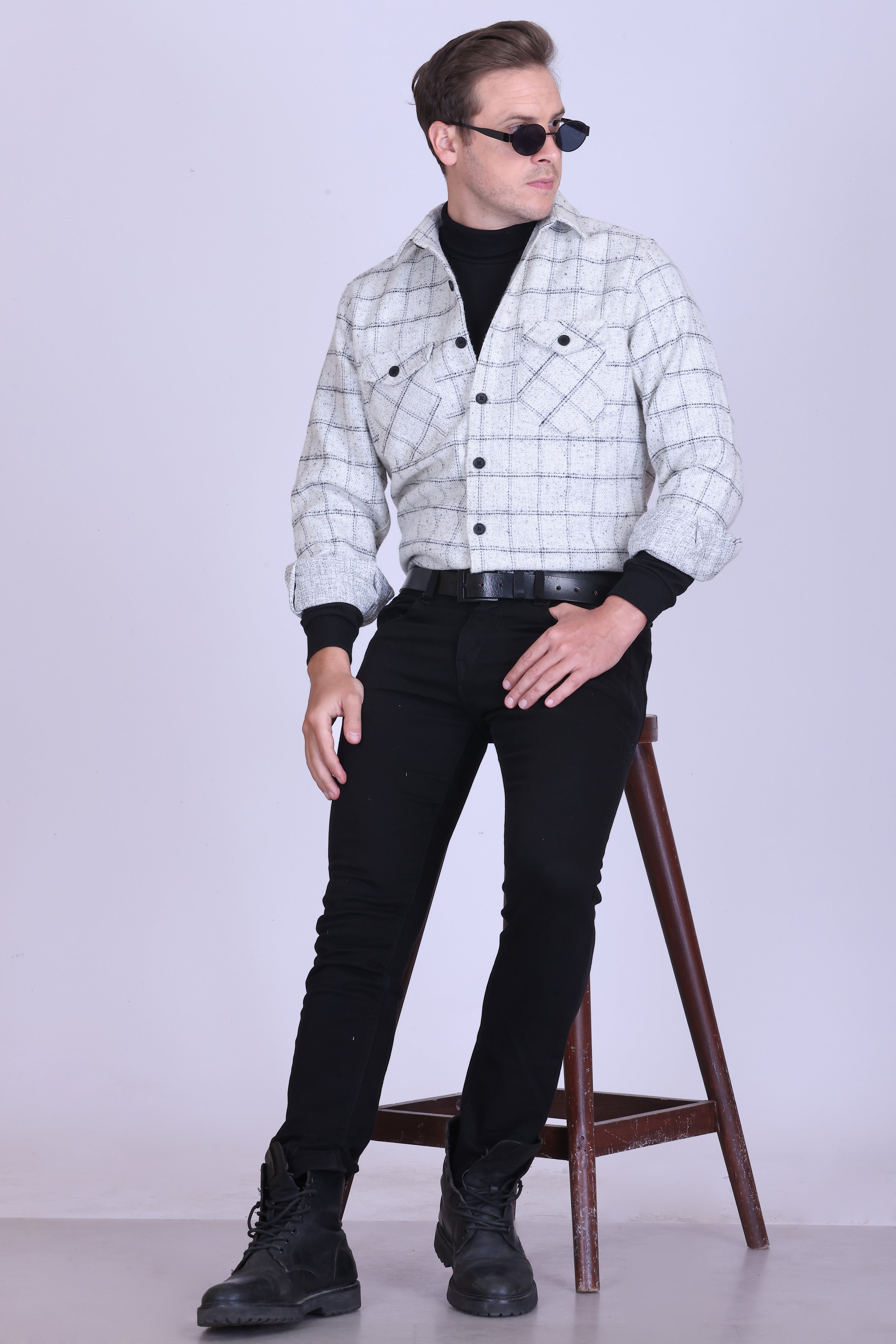 Gridline Wool-Blend Check Shacket