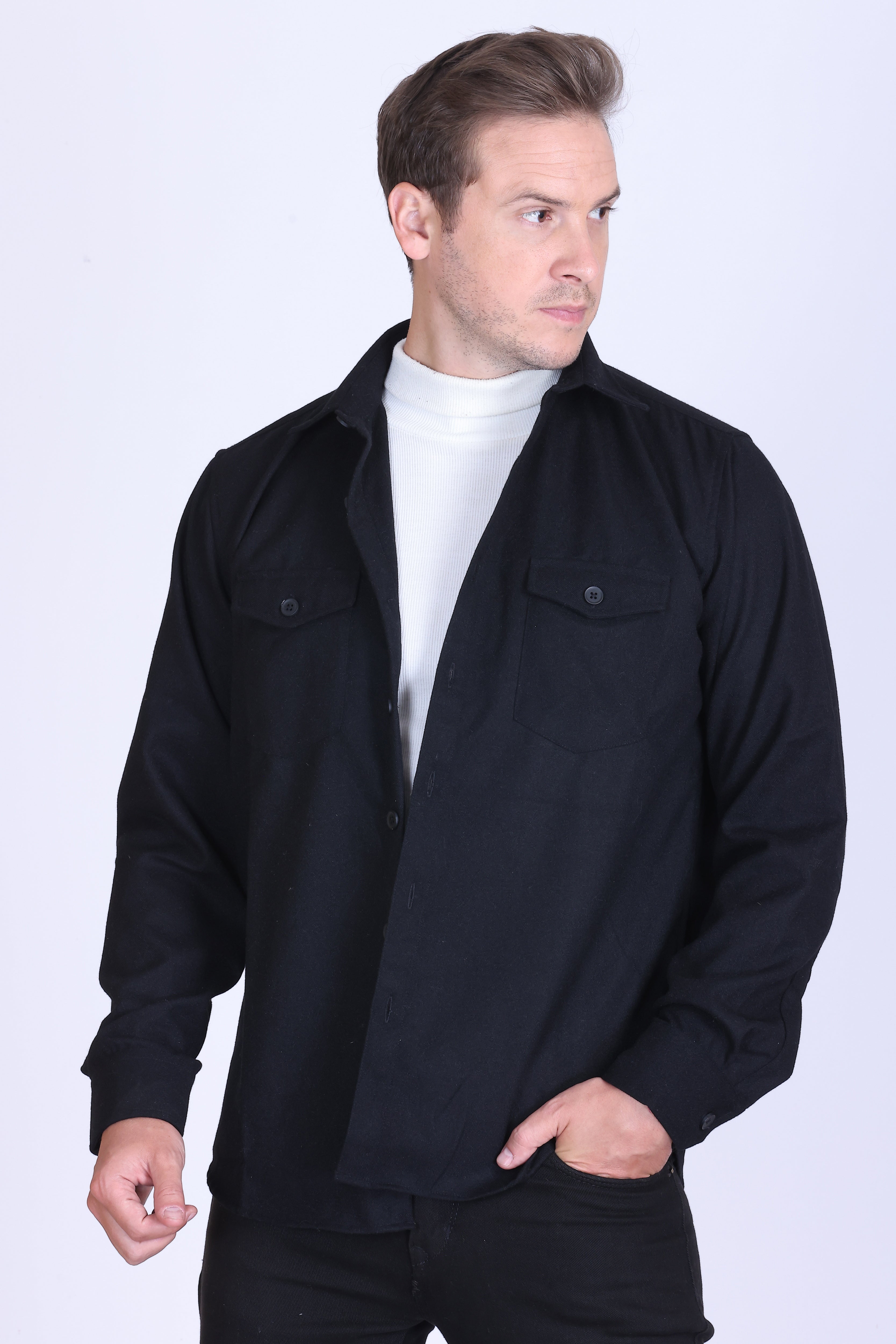 CARBON BLACK TWILL OVERSHIRT