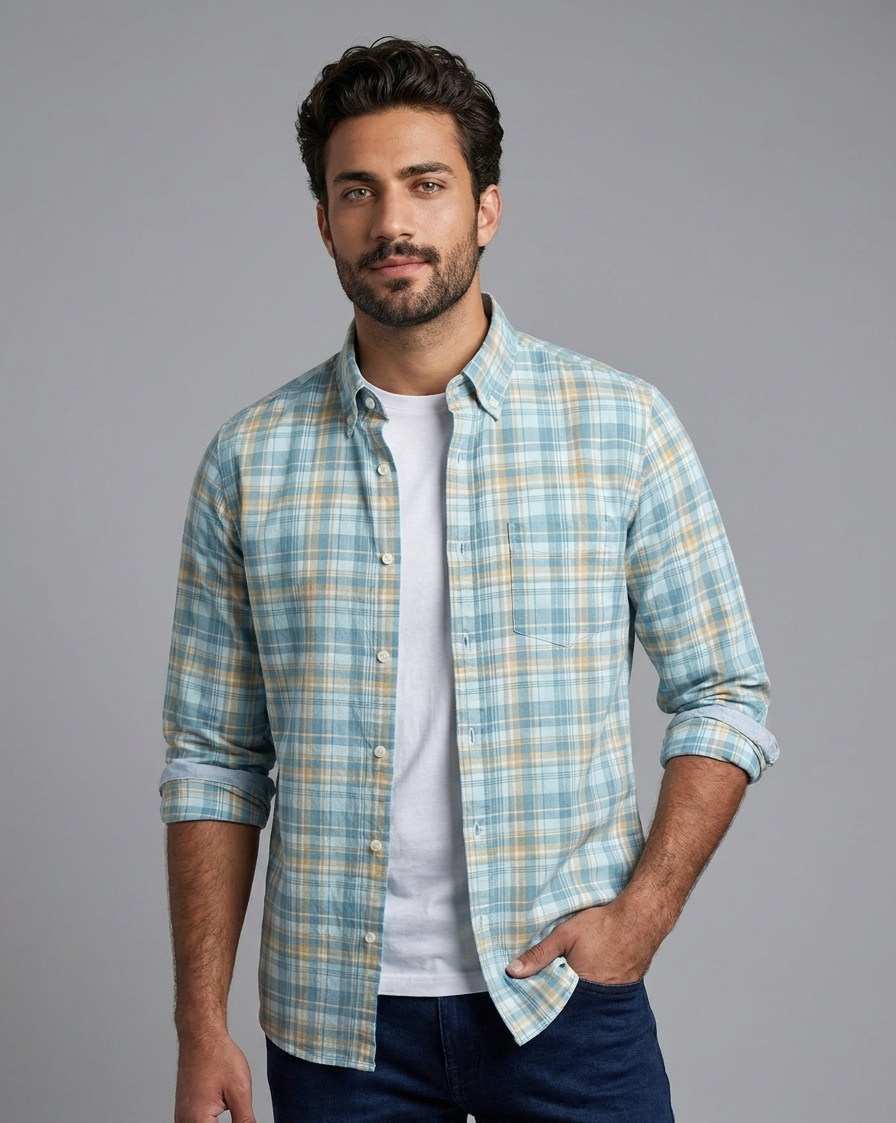 Sage Green Cotton Check Shirt