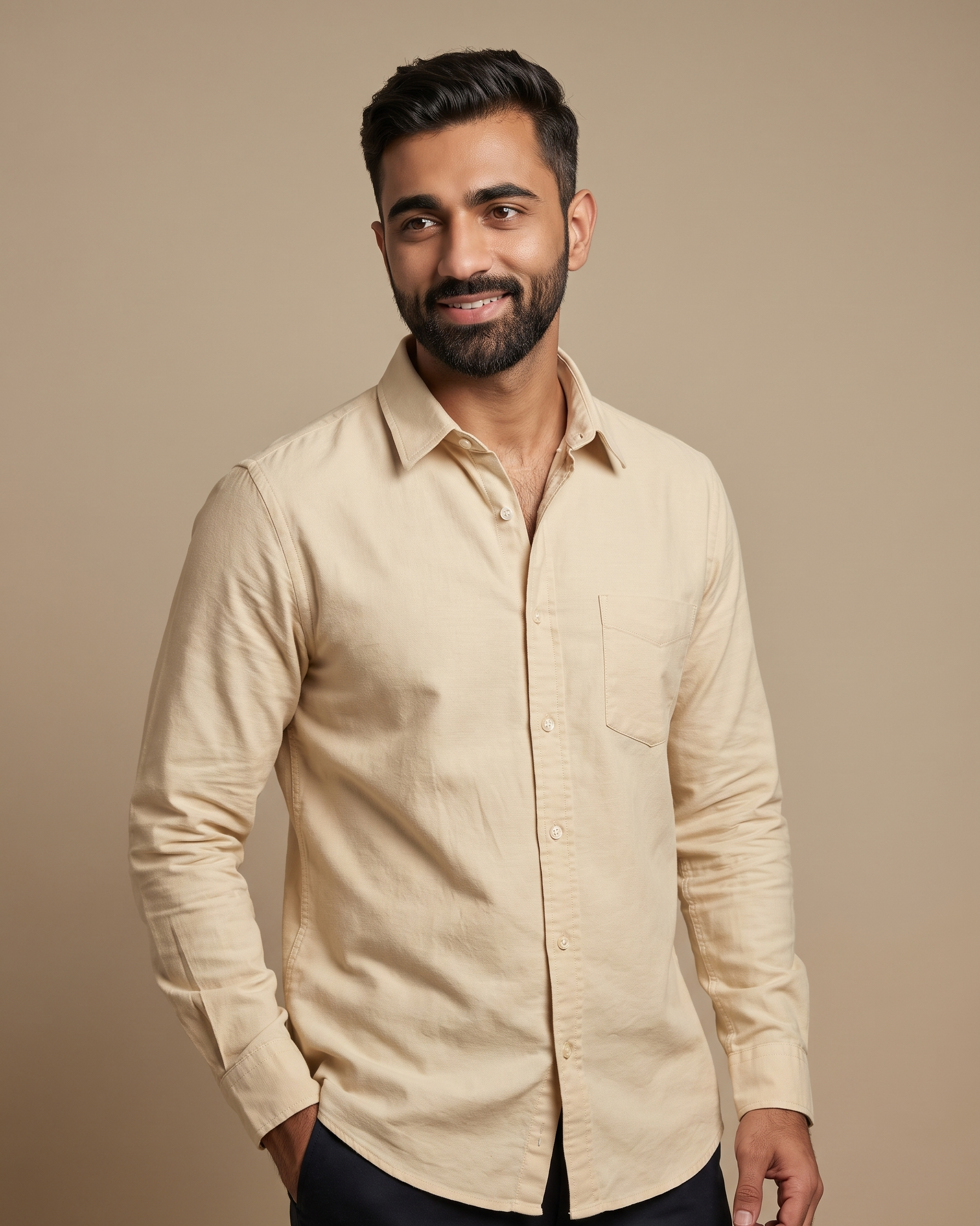 Men’s Light Yellow Oxford Lycra Shirt