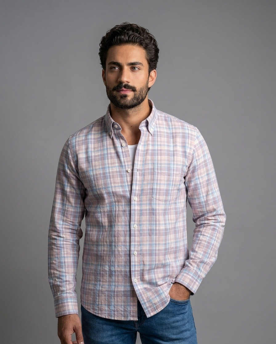 Rose Mist Cotton Check Shirt