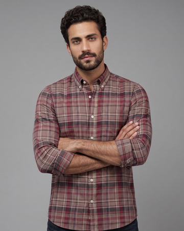 Burgundy Cotton Check Shirt