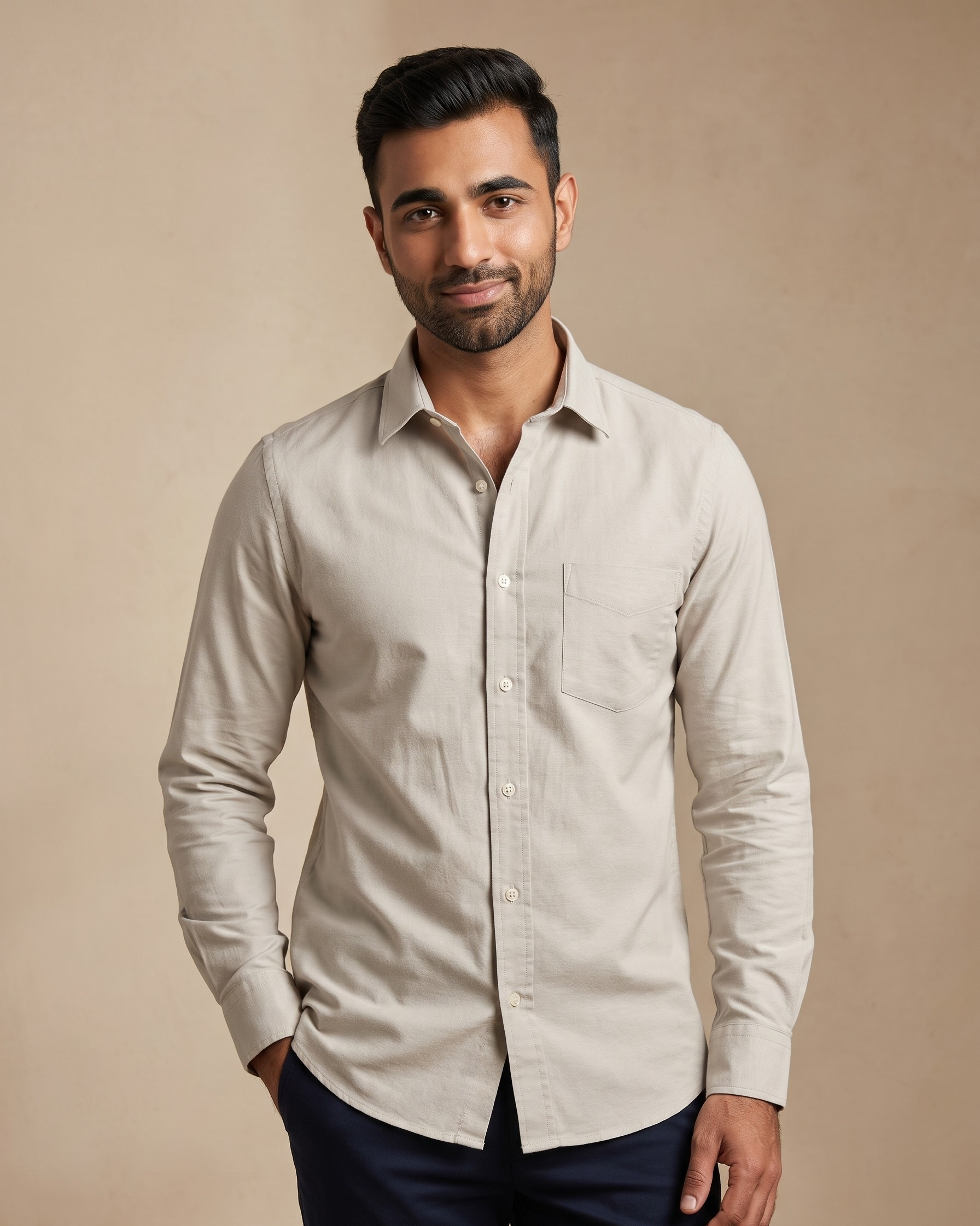 Men’s Grey Oxford Lycra Shirt
