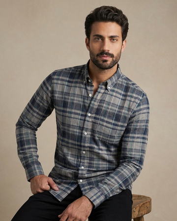 Slate Navy Cotton Check Shirt