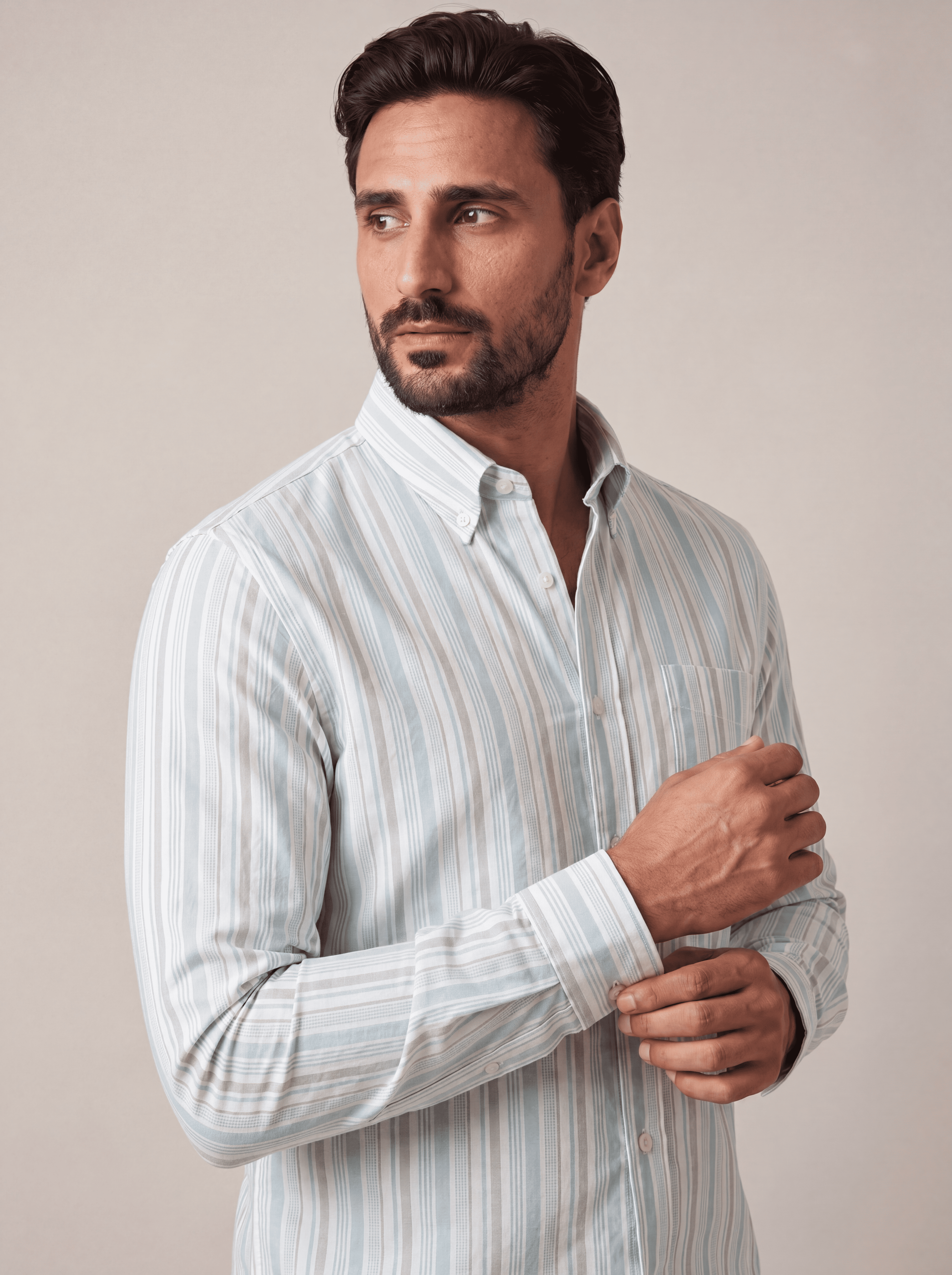 Mint Green & White Oxford Stripe Cotton Shirt
