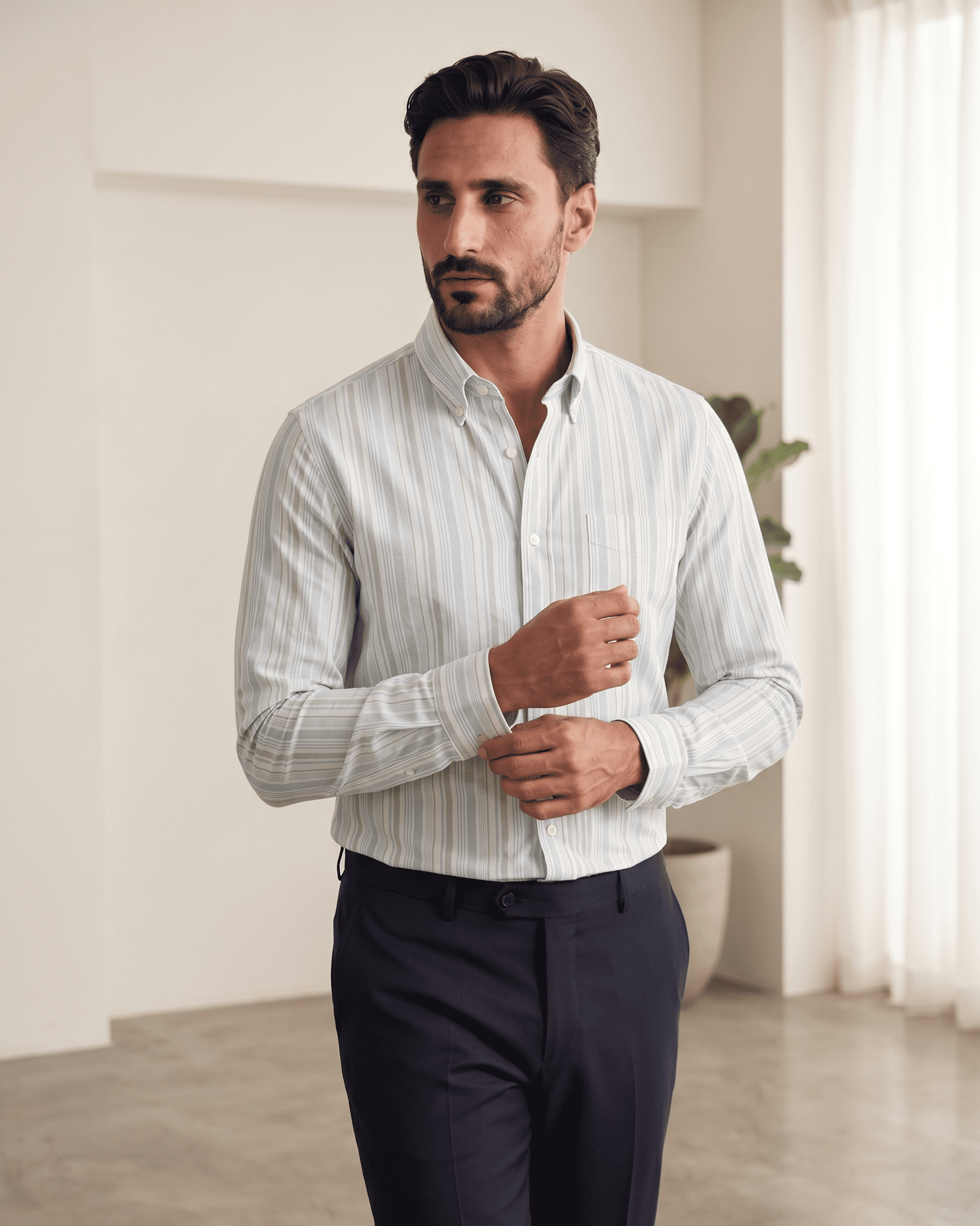 Mint Green & White Oxford Stripe Cotton Shirt
