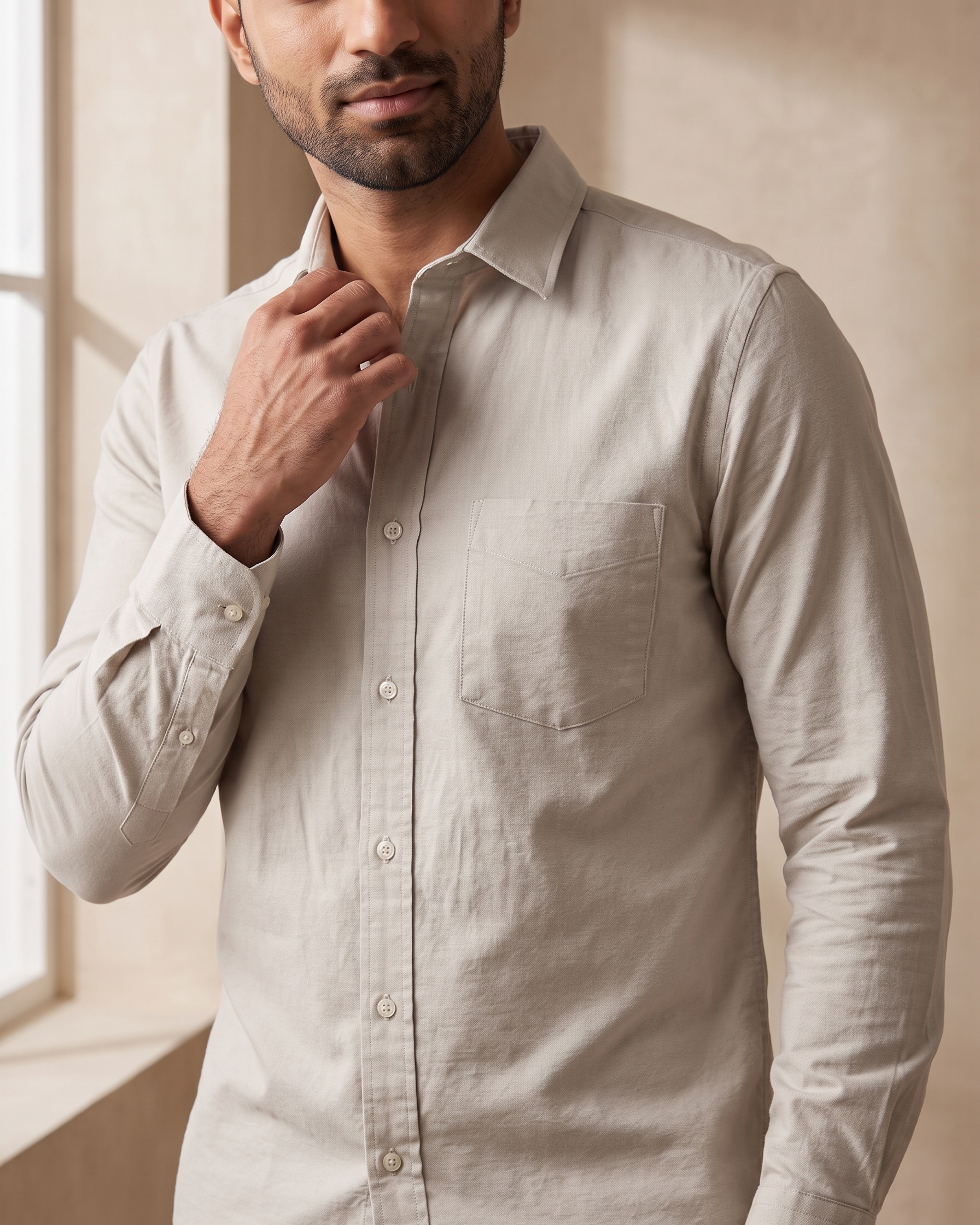 Men’s Grey Oxford Lycra Shirt