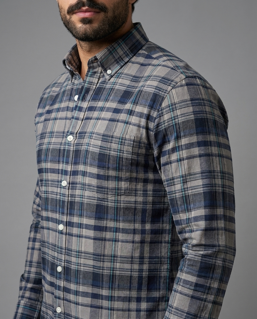 Slate Navy Cotton Check Shirt