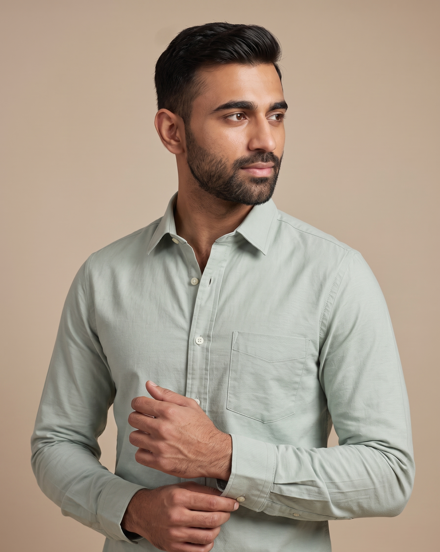 Men’s Sage Green Oxford Lycra Shirt
