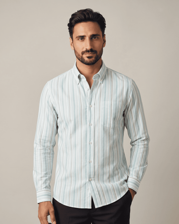 Mint Green & White Oxford Stripe Cotton Shirt