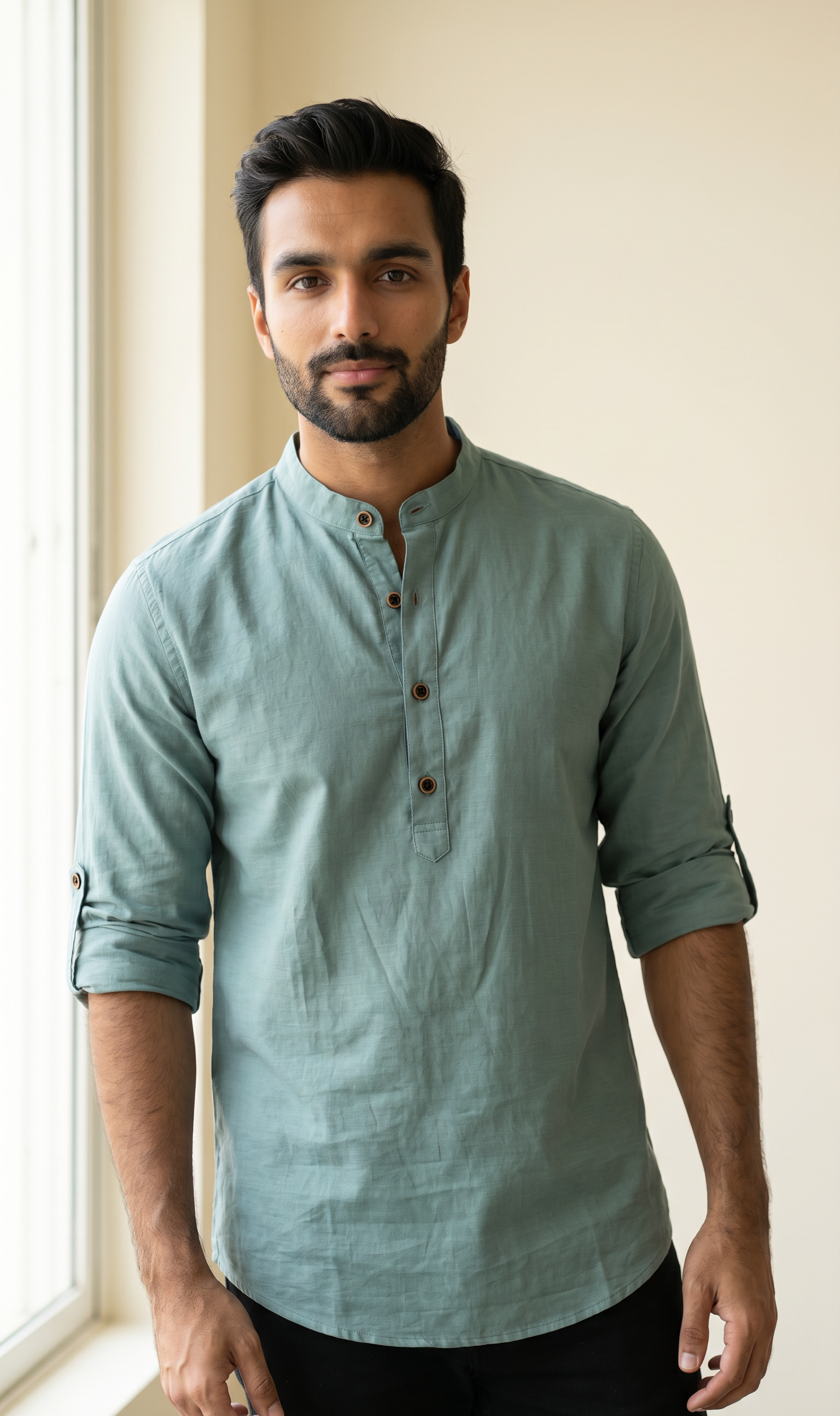 Mist Green Linen Short Kurta
