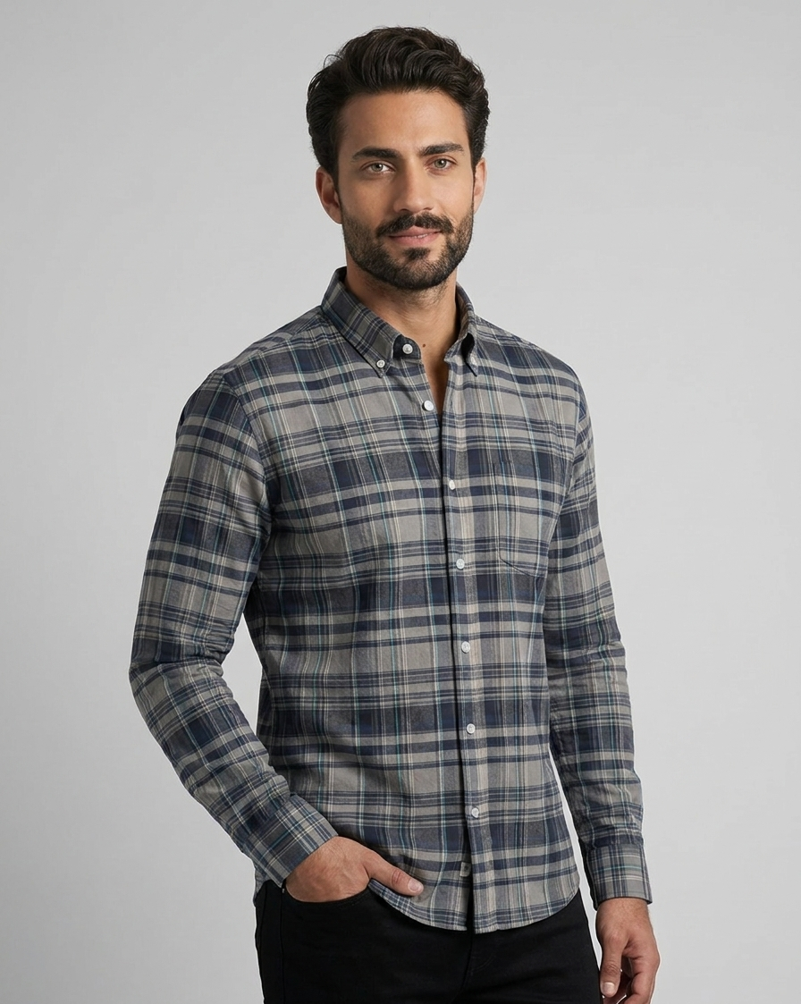 Slate Navy Cotton Check Shirt