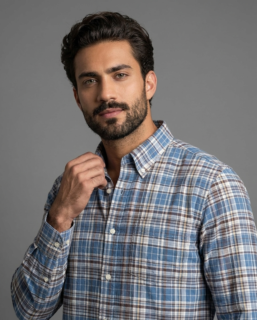 Blue Heritage Cotton Check Shirt