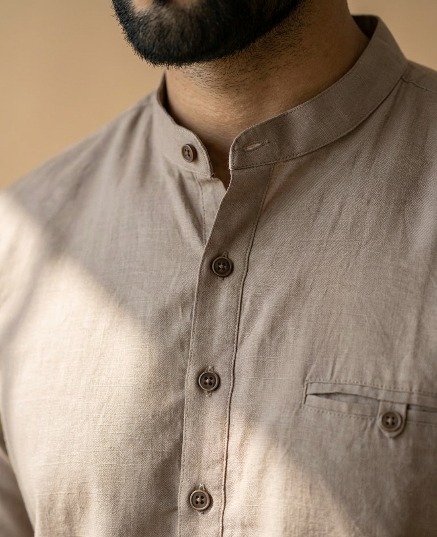 Taupe Beige Linen Kurta