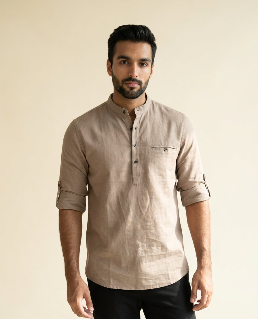 Taupe Beige Linen Kurta