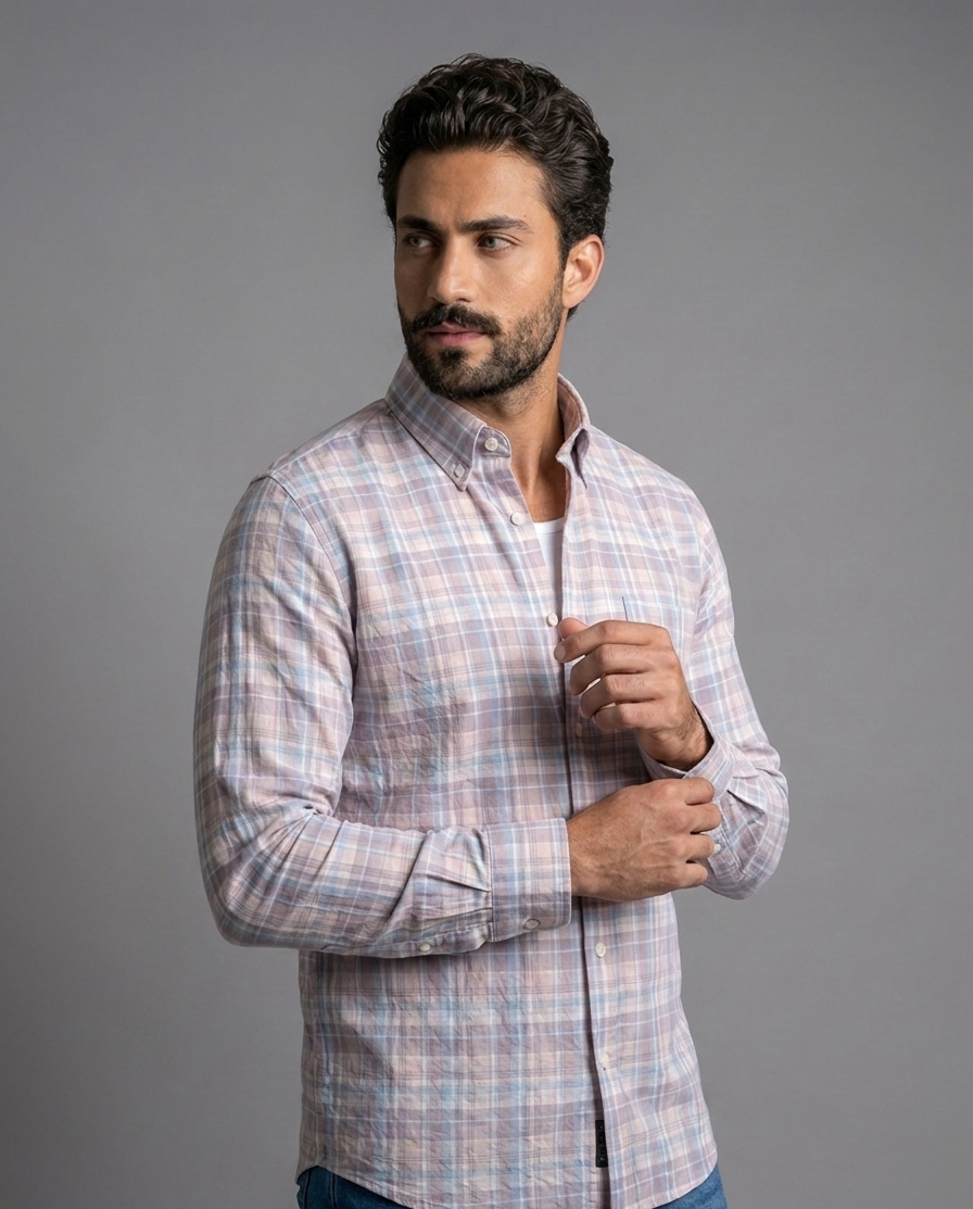 Rose Mist Cotton Check Shirt