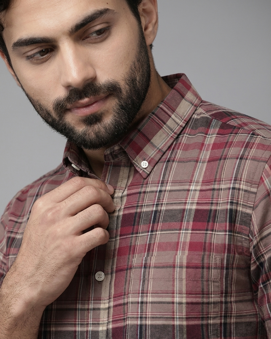 Burgundy Cotton Check Shirt