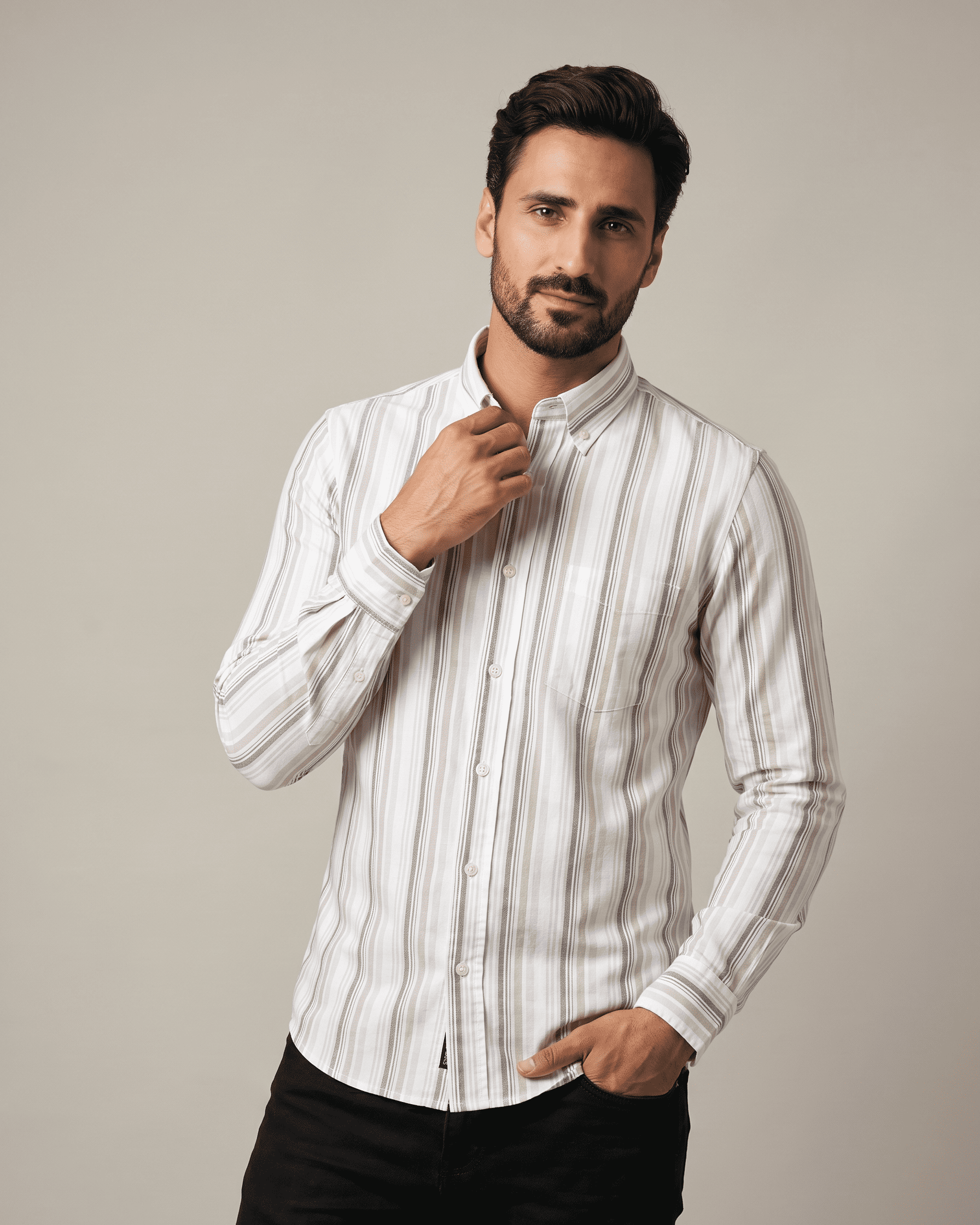 Sandstone Oxford Stripe Cotton Shirt