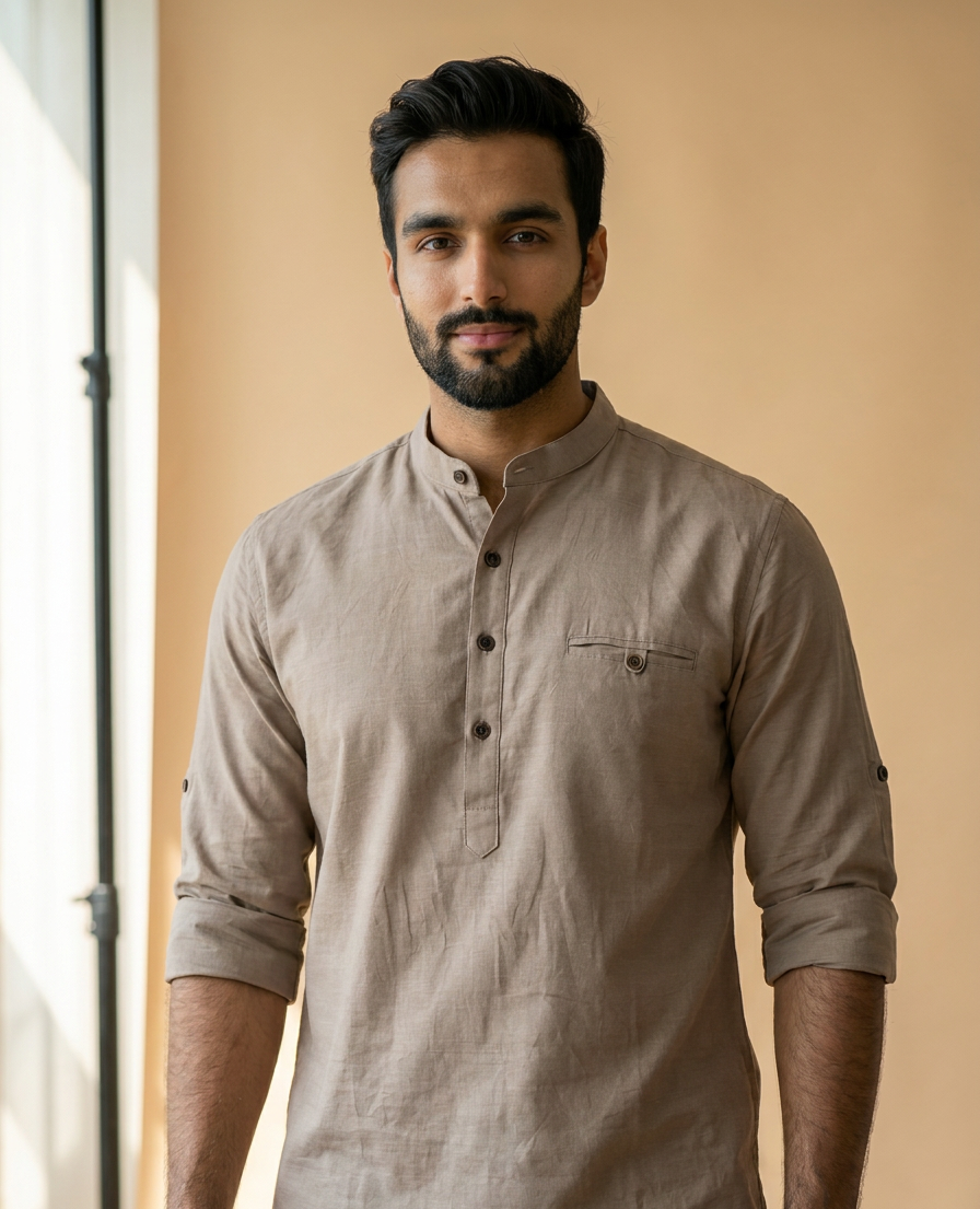 Taupe Beige Linen Kurta