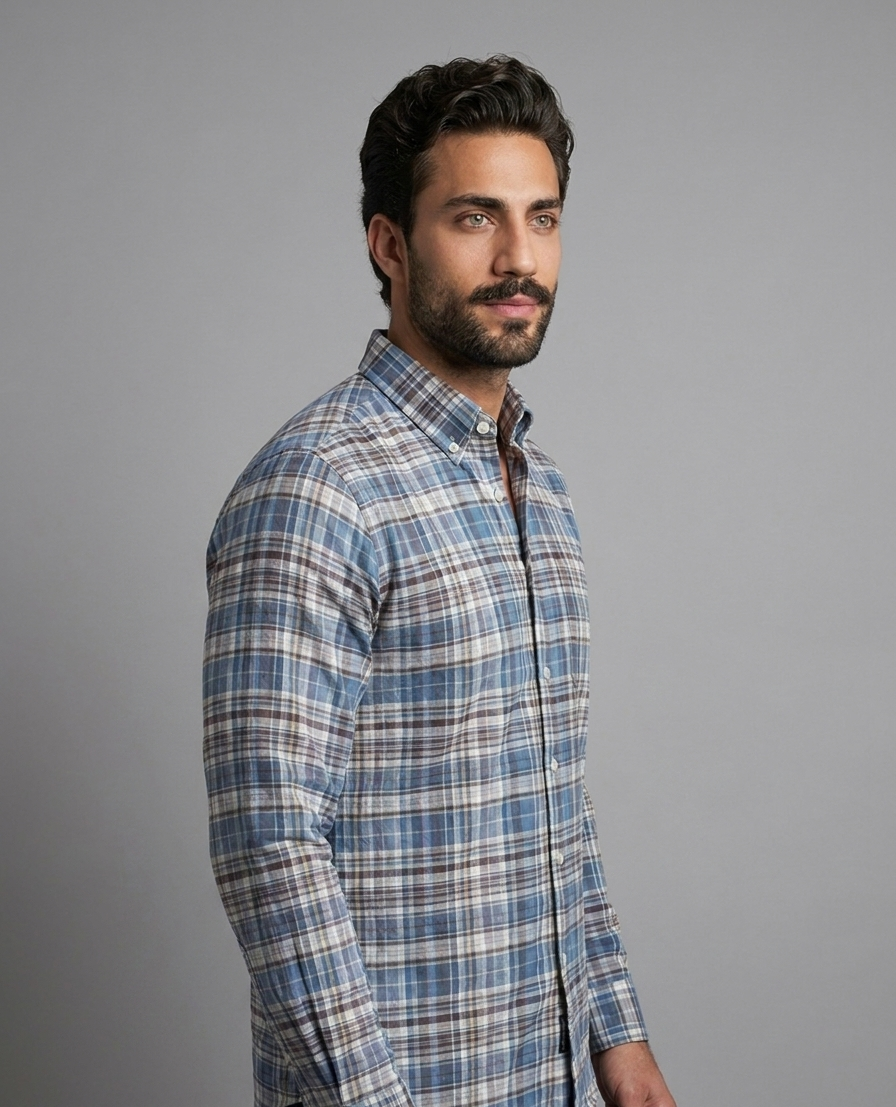 Blue Heritage Cotton Check Shirt
