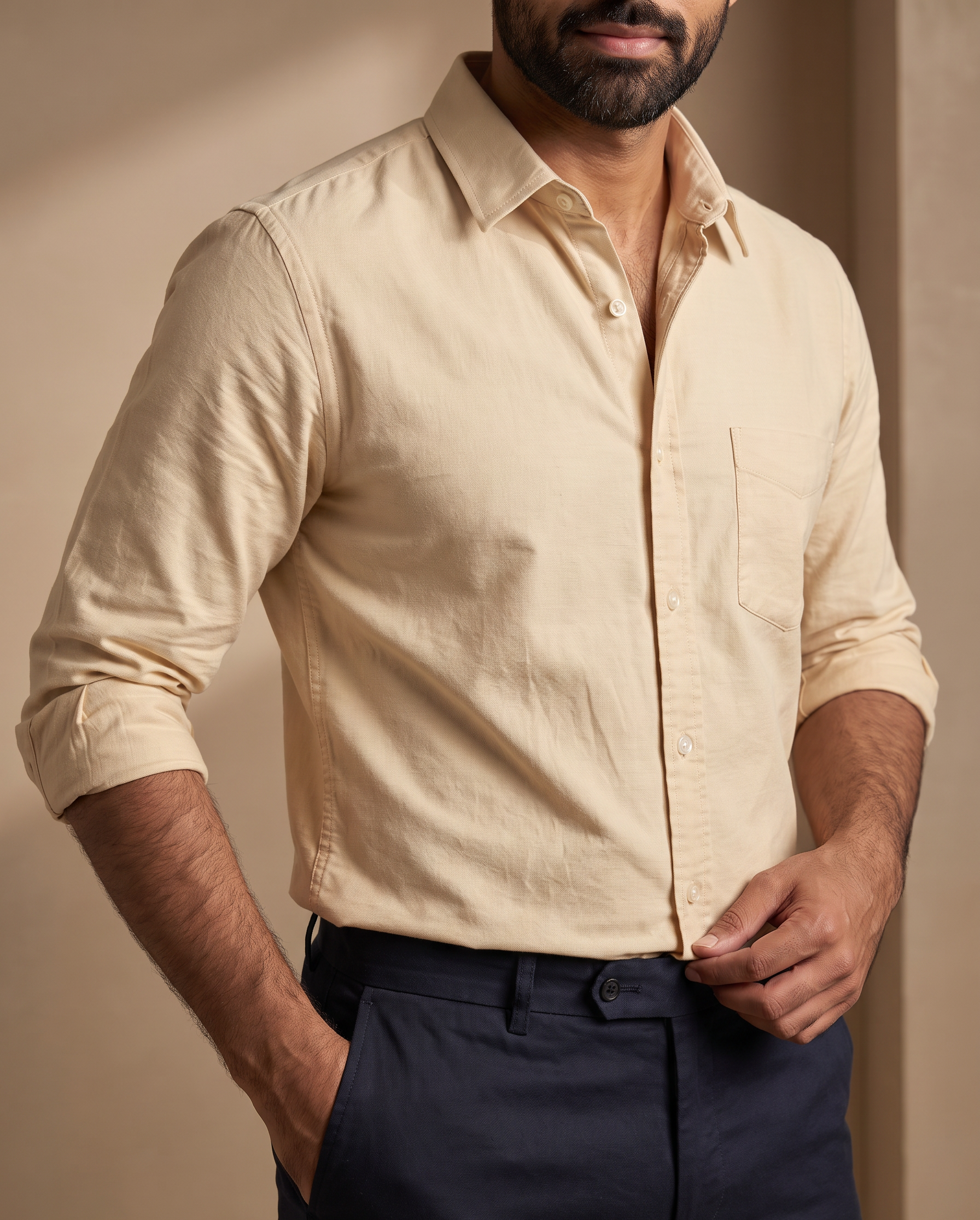 Men’s Light Yellow Oxford Lycra Shirt