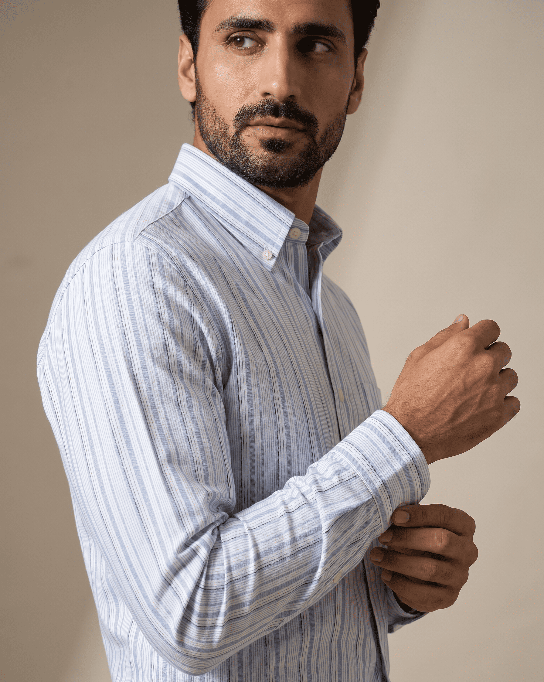 Skyline Blue Oxford Stripe Cotton Shirt