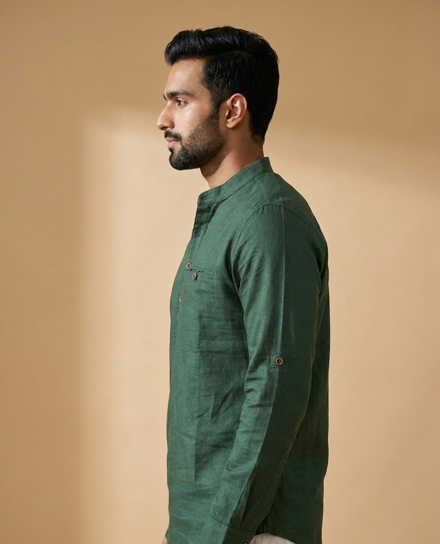 Blanford Evergreen Linen Short Kurta