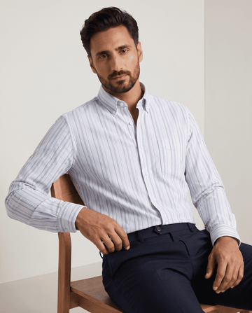 Skyline Blue Oxford Stripe Cotton Shirt