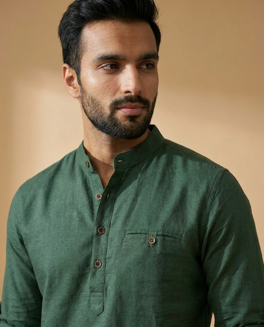 Blanford Evergreen Linen Short Kurta