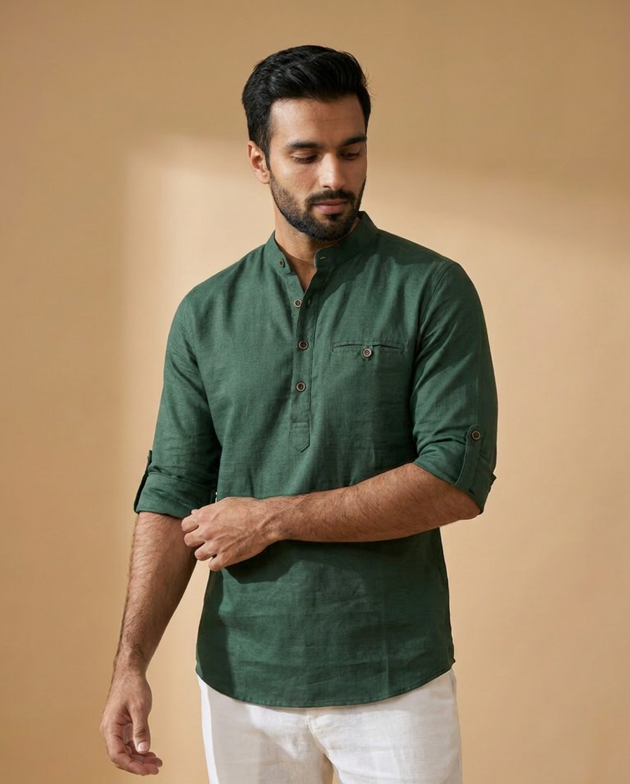 Blanford Evergreen Linen Short Kurta