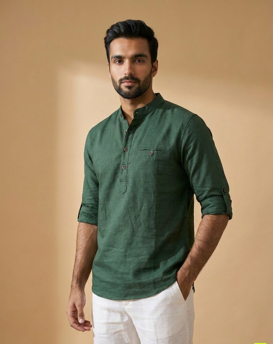 Blanford Evergreen Linen Short Kurta