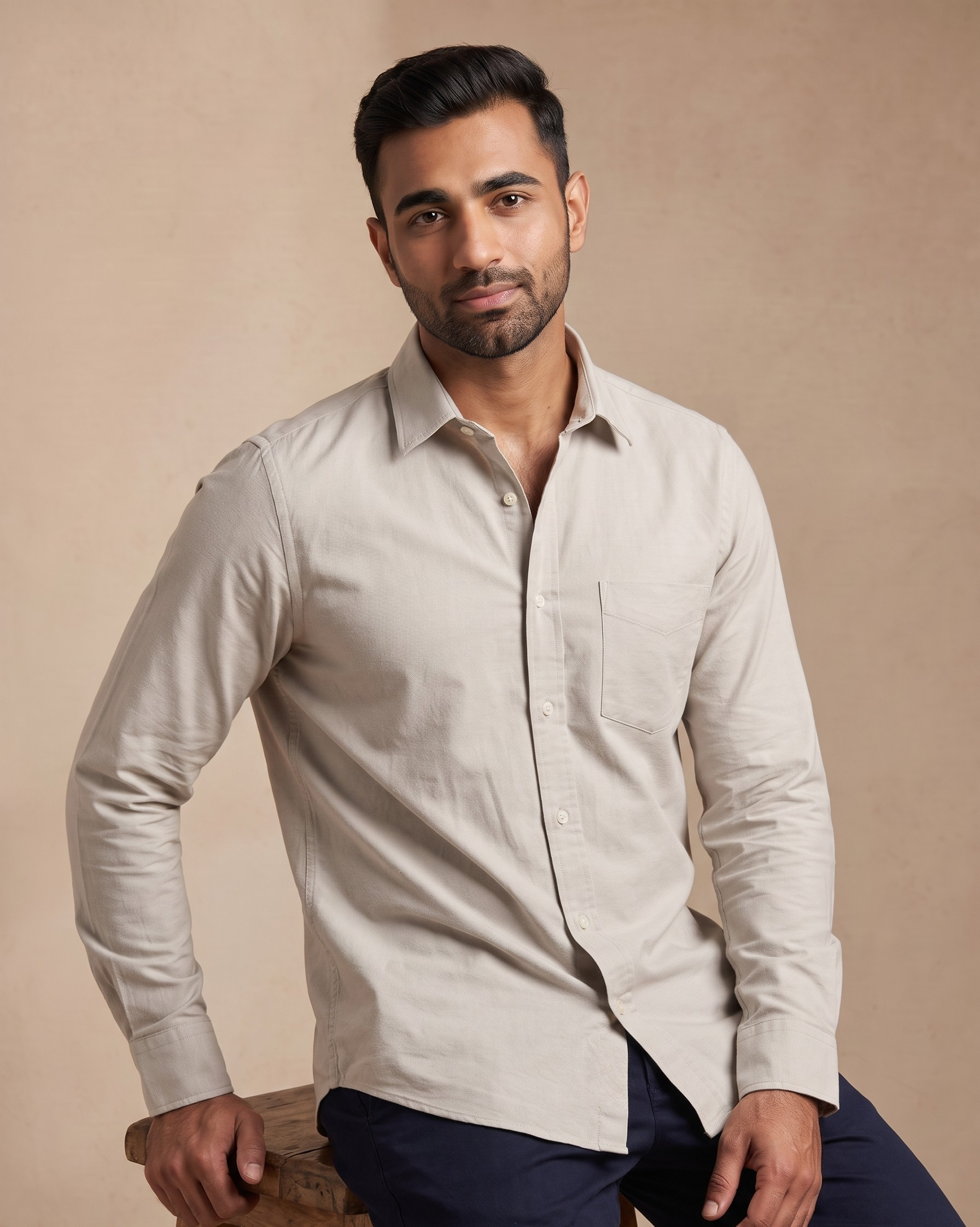 Men’s Grey Oxford Lycra Shirt