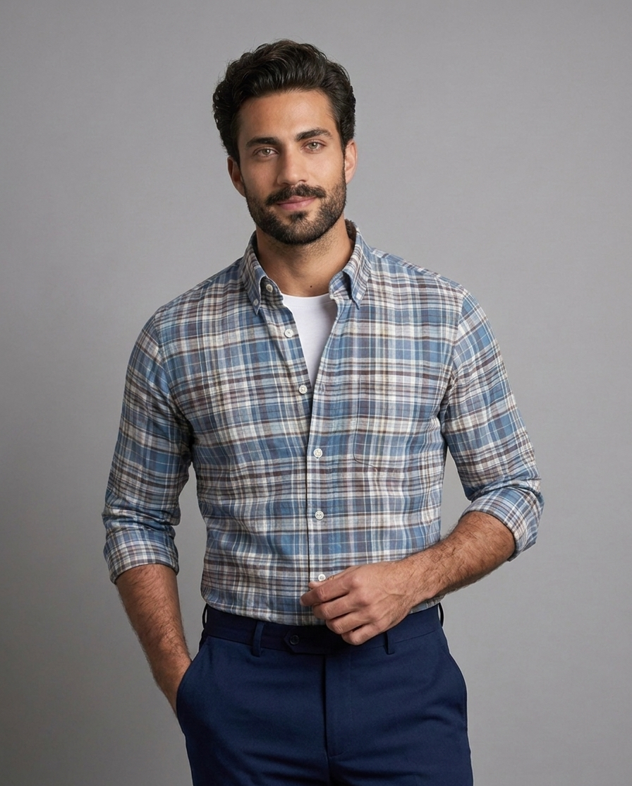 Blue Heritage Cotton Check Shirt