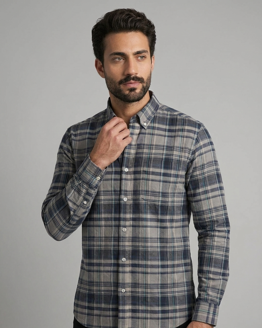 Slate Navy Cotton Check Shirt