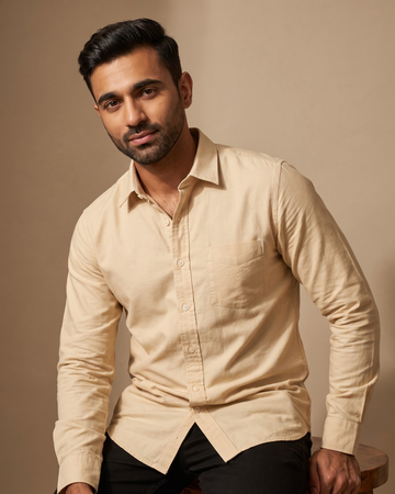Men’s Light Yellow Oxford Lycra Shirt