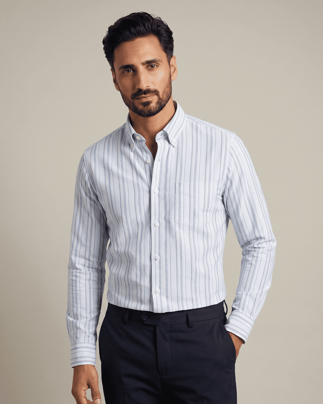 Skyline Blue Oxford Stripe Cotton Shirt