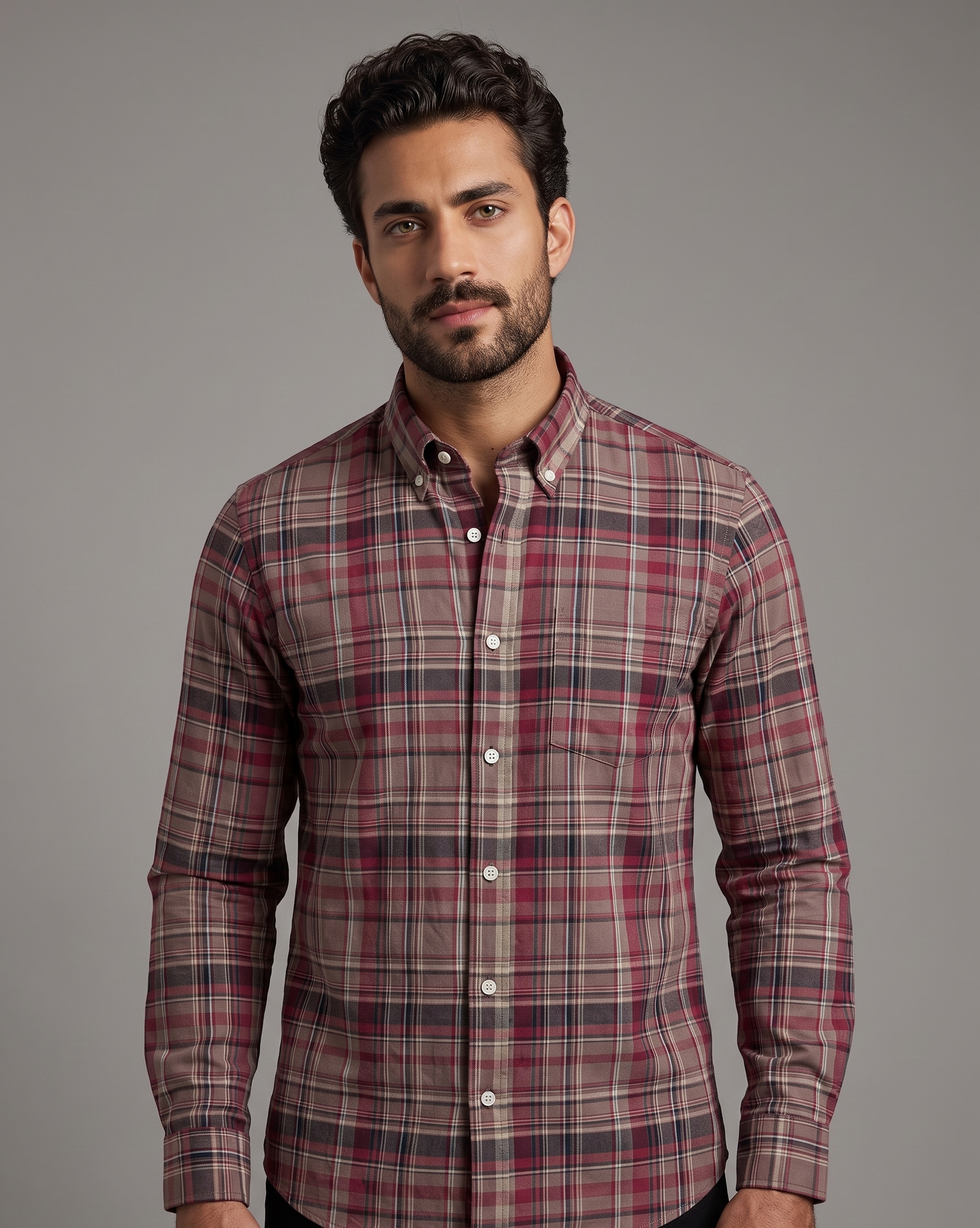 Burgundy Cotton Check Shirt