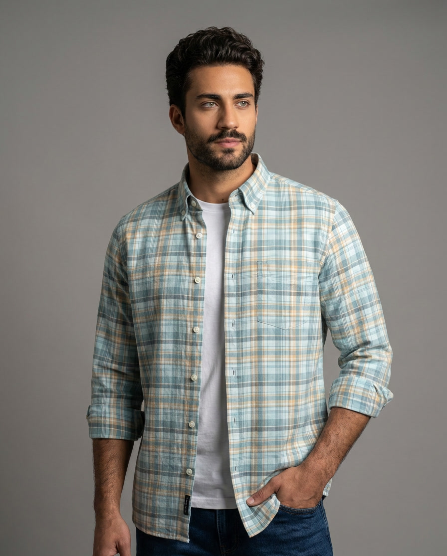 Sage Green Cotton Check Shirt