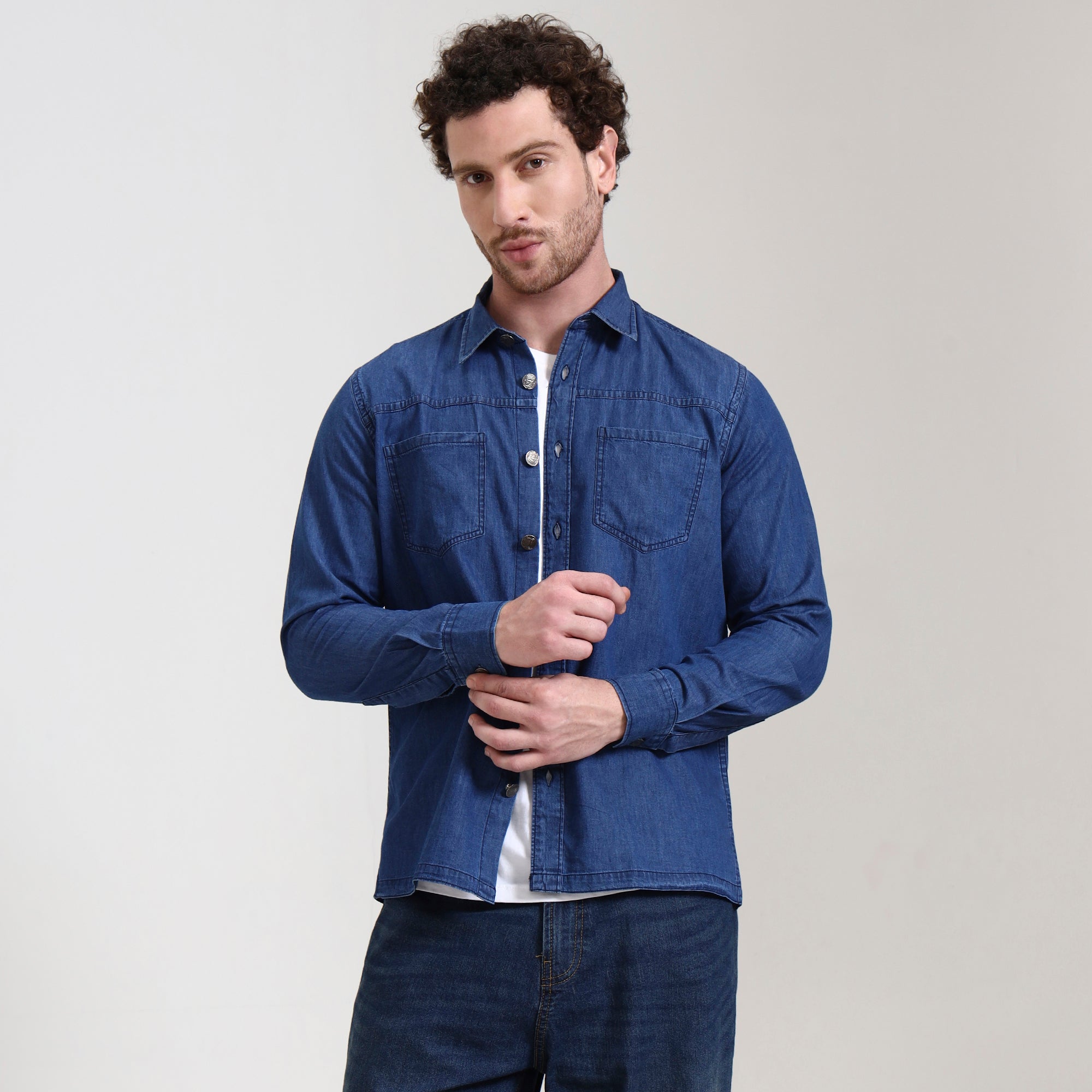 Regular Fit Iron Blue Denim Overshirt