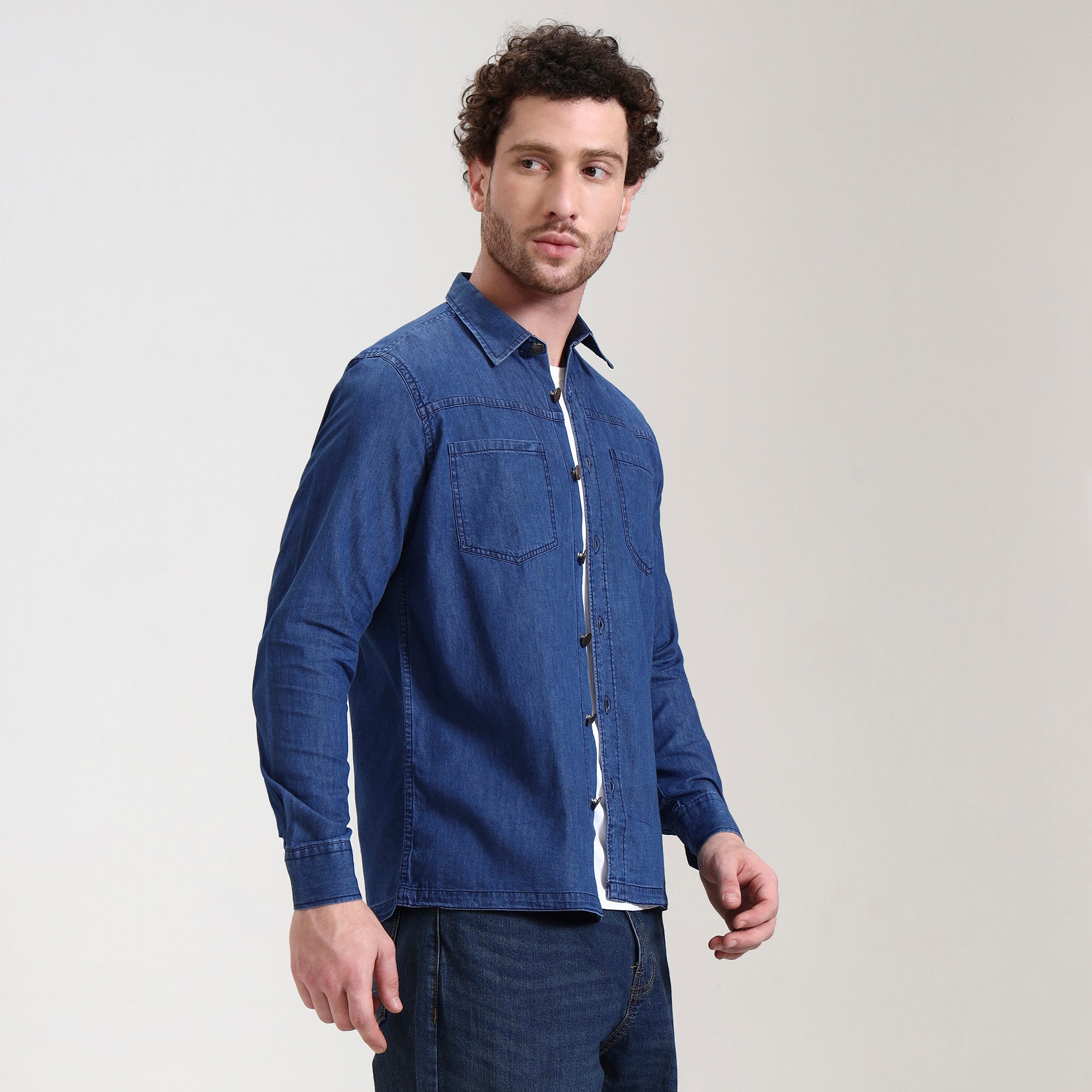 Regular Fit Iron Blue Denim Overshirt