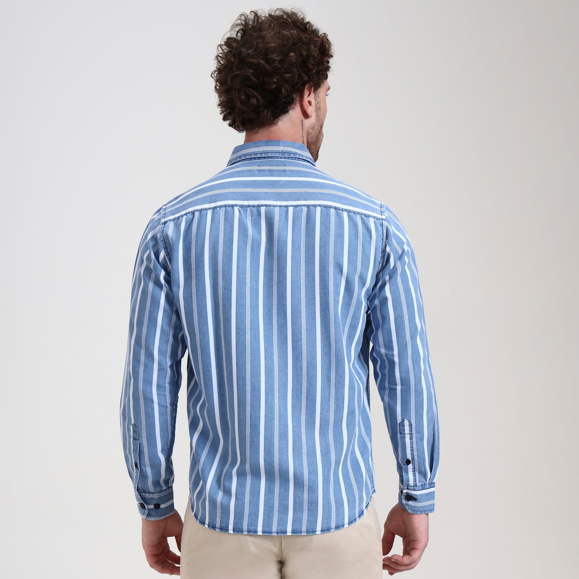 Regular Fit Coastal Stripe Denim Short Shirt